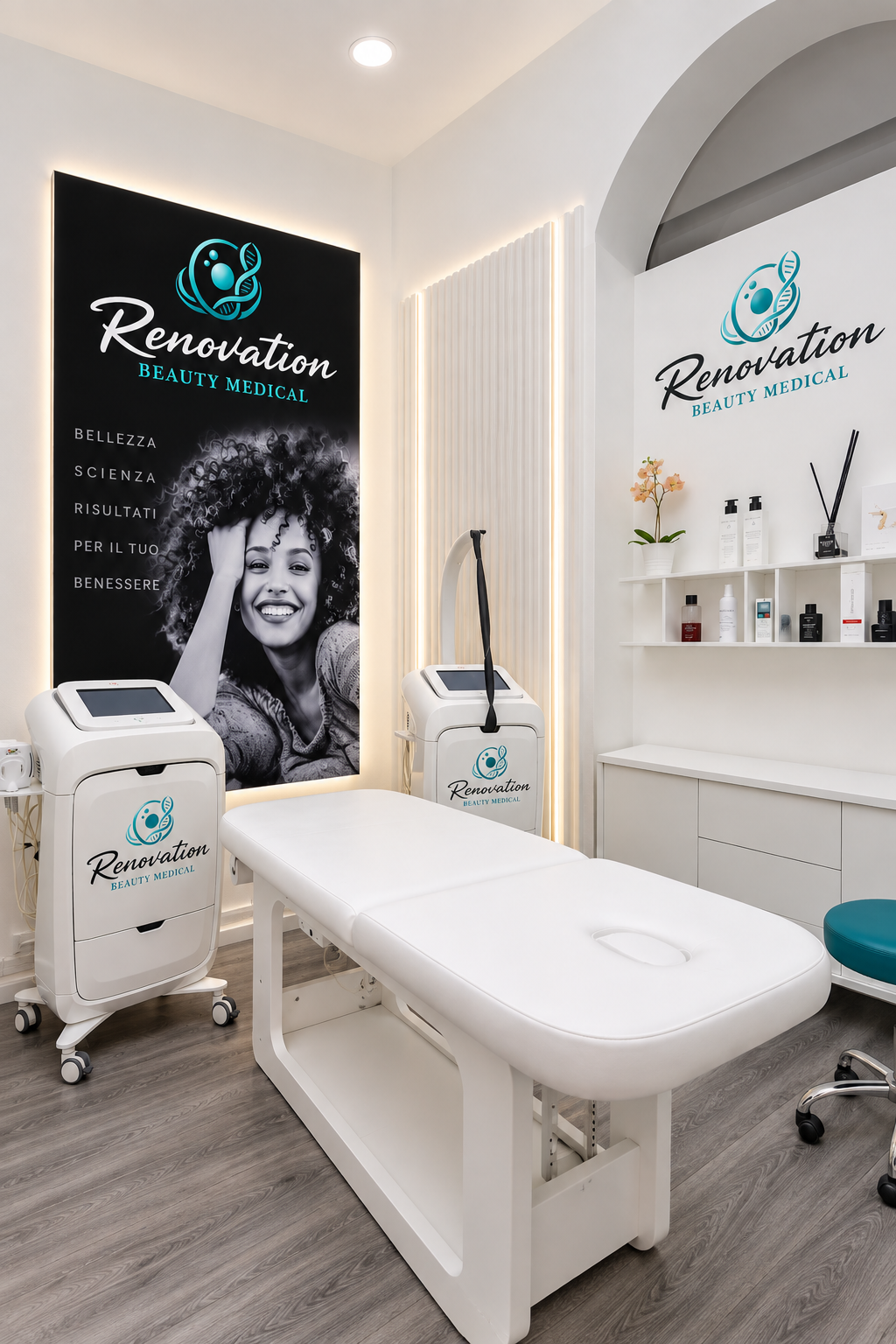 Cabina trattamenti con lettino e macchinari Renovation Beauty Medical a Lecco